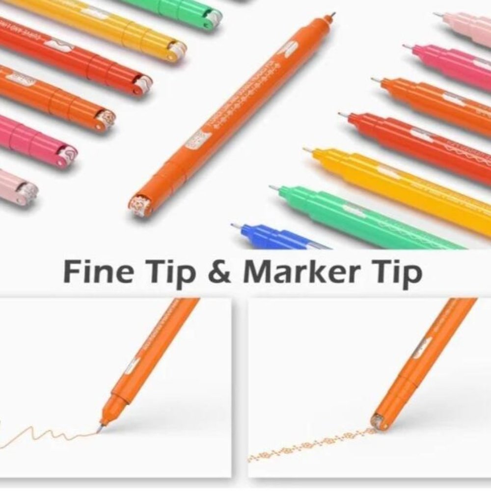 8 Rainbow Color Dual Tip Markers 5 Different Curve Shapes - Picture 2 of 2